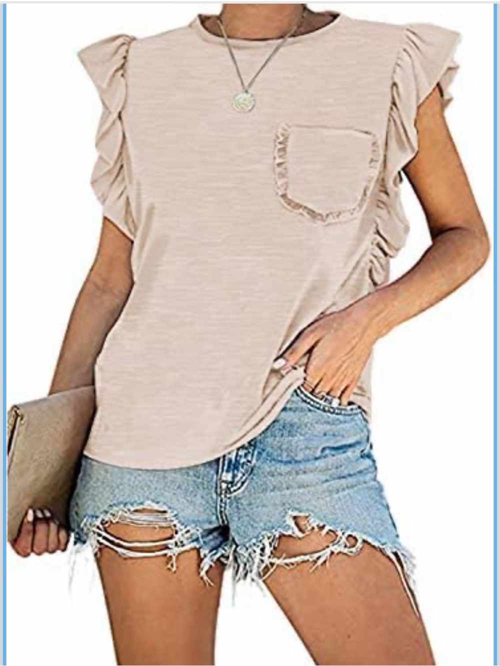Miholl Ruffle Sleeve Pocket Tee - Blush Pink size small